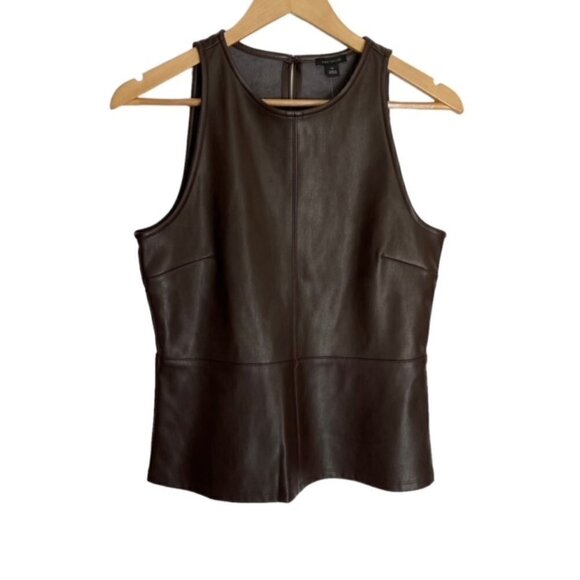 NWT Ann Taylor Brown Faux Leather Top XSmall - Picture 1 of 6